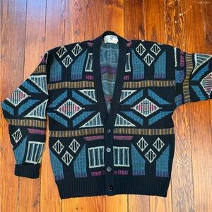 Vintage London Fog Cardigan with Geometric Accents size Large